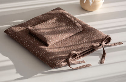 Muslin bedding set "Dark brown with white dots"