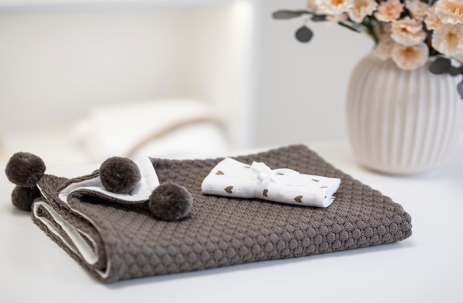 Dvipusis merino vilnos pledukas "Kakavinis su vaniliniu audiniu"