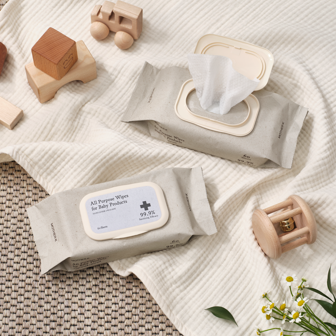 Mother-K Daiktų valymo servetėlės su etanoliu, 60 vnt.