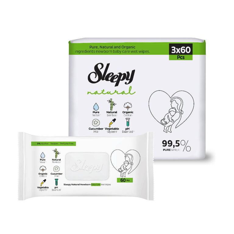 Sleepy “Newborn” drėgnos servetėlės, 3 x 60 vnt.