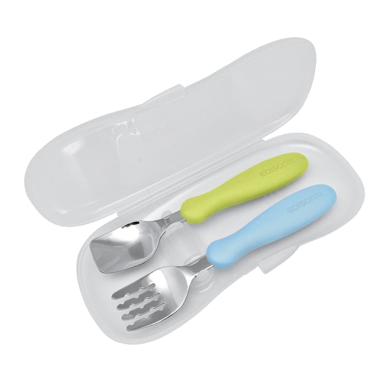 EDISONmama Stalo įrankiai, nuo 18 mėn. su dėklu KIWI/SKY