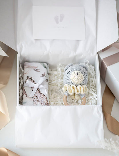 Gift set "Gray Teddy Bear and Muslin Cloth"