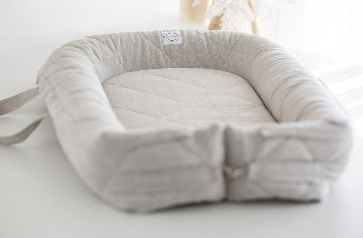 Premium 100% lino lizdelis - gultelis kūdikiams su tvirtu pagrindu "NUMA"