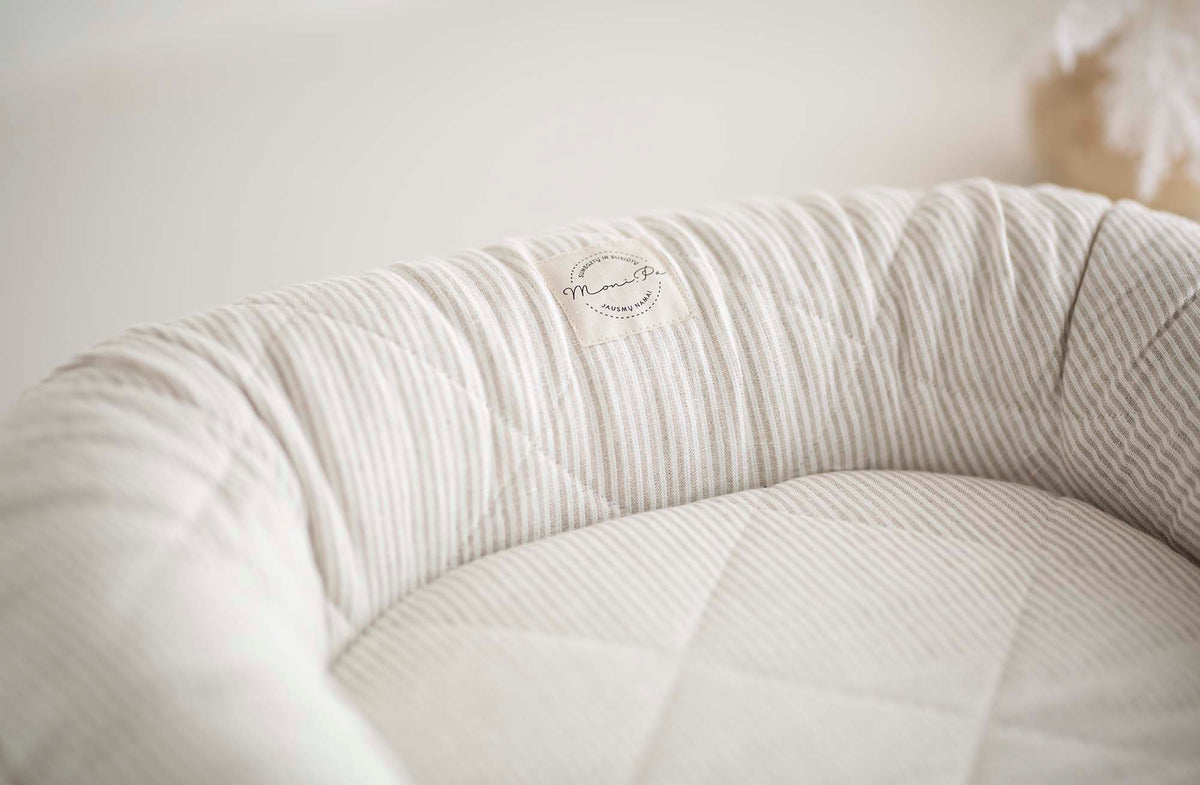 Premium 100% lino lizdelis - gultelis kūdikiams su tvirtu pagrindu "ALBA"