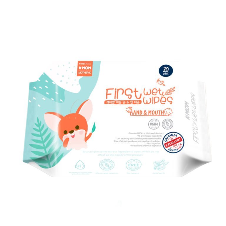 K-MOM Rankų ir burnos drėgnos servetėlės "Voveriukas", 20 vnt.