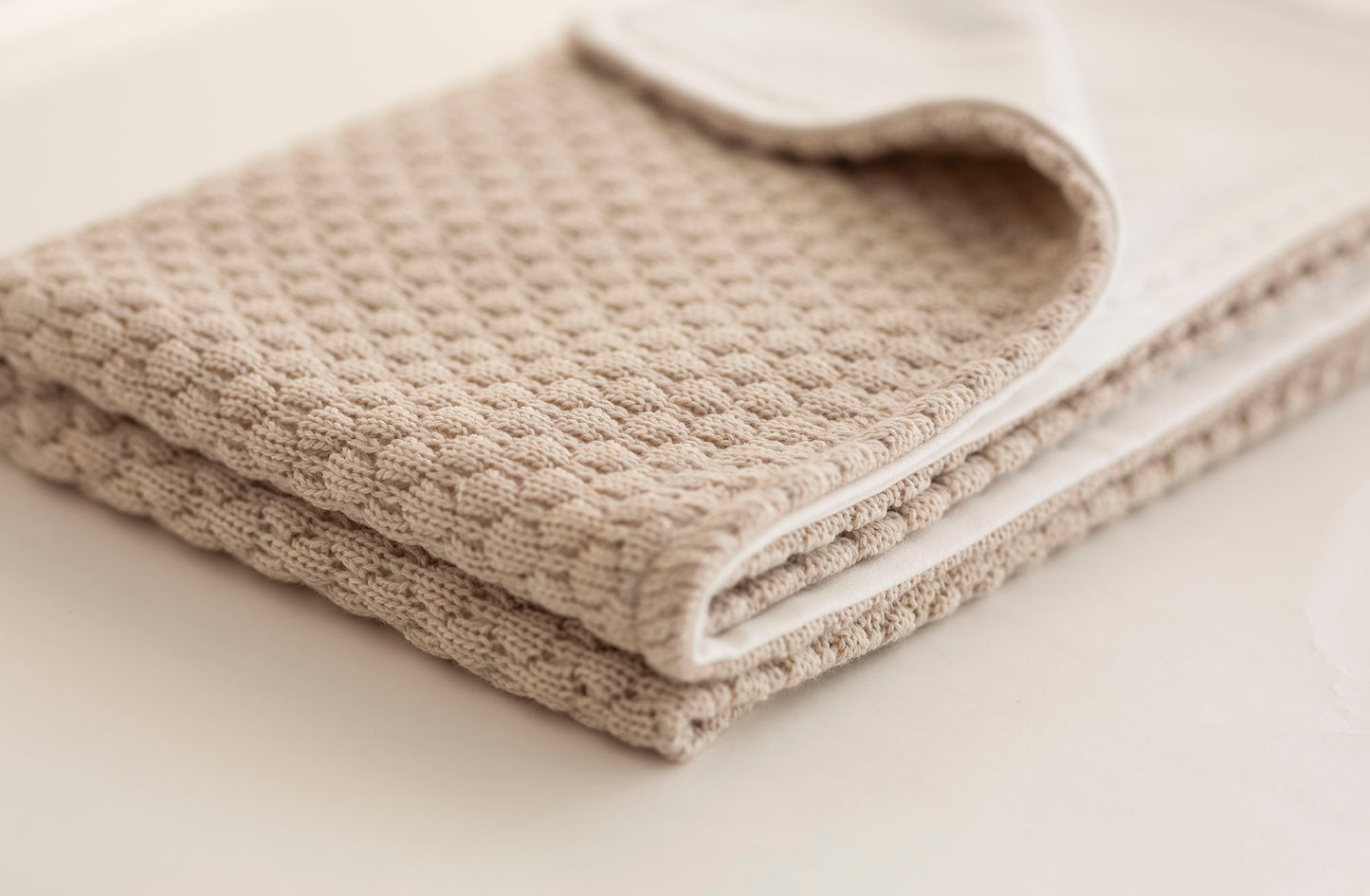 Double-sided merino wool blanket "Beige with vanilla fabric"